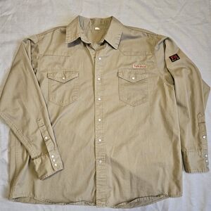 Titicaca FR Pearl Snap Beige Cotton Work Shirt 3XL NFPA2112 CAT2 Flame Resistant